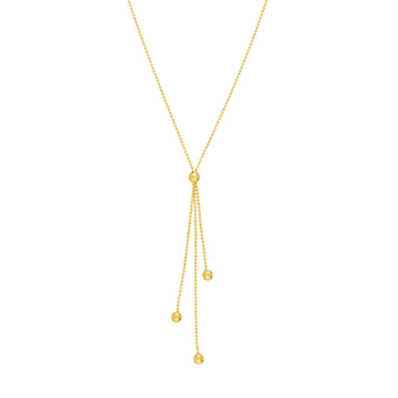 14K Yellow Gold Triple Bead Dangle Lariat Necklace - Contemporary Necklace - by Dazyle