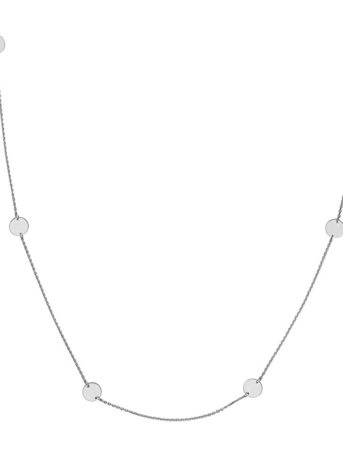 Disc Stations Necklace - 14K White Gold Adjustable Cable Chain - by Dazyle