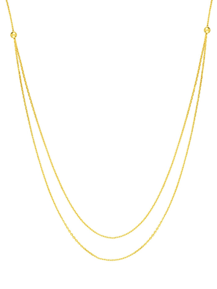 14K Yellow Gold Diamond-Cut Cable Chain Build Your Own Duet Necklace - Adjustable 18 Inch - by Dazyle