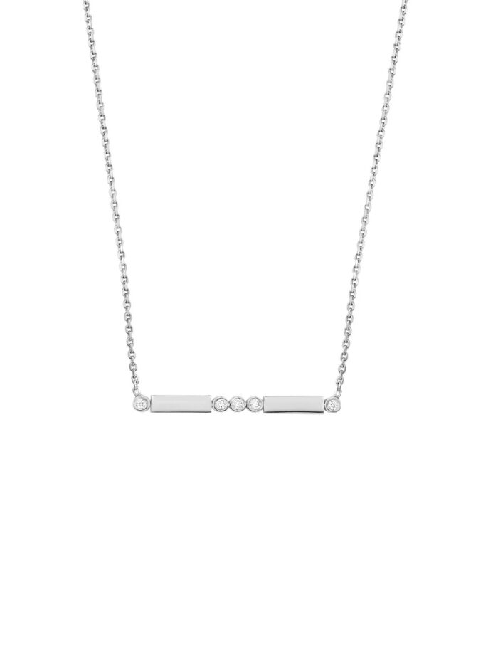 Diamond Bezels and Bars Adjustable Necklace - 14K White Gold 18 inch Adjustable - by Dazyle