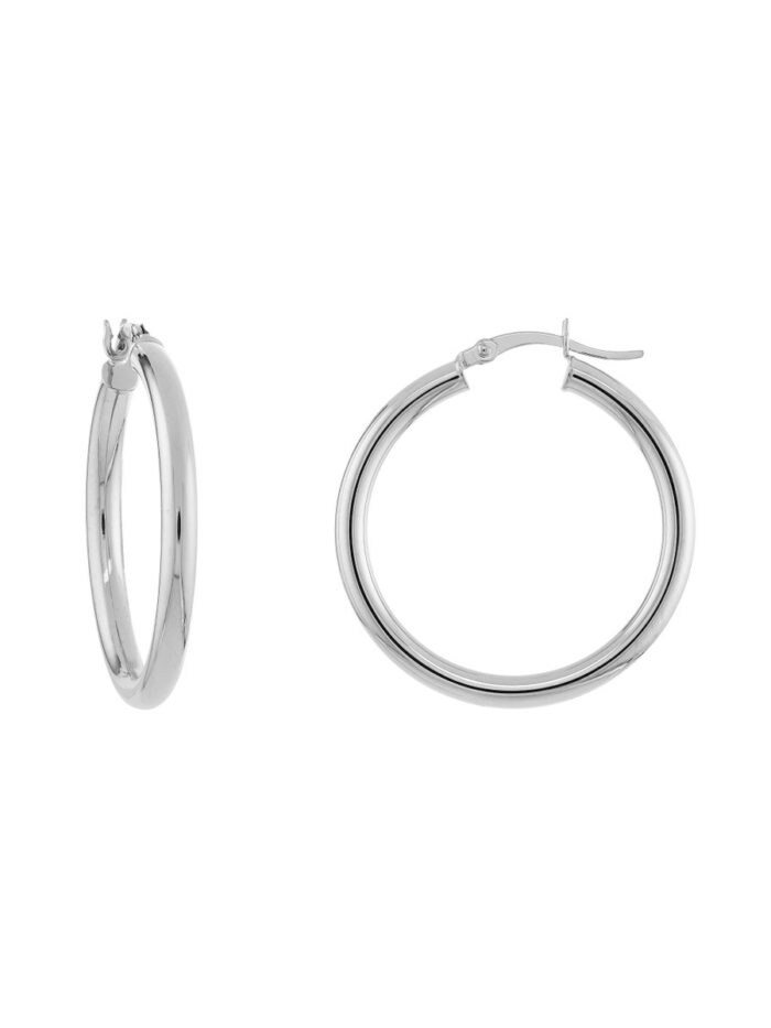 Polished Hoop Earrings - 10K White Gold, 3mm x 30mm - by Dazyle