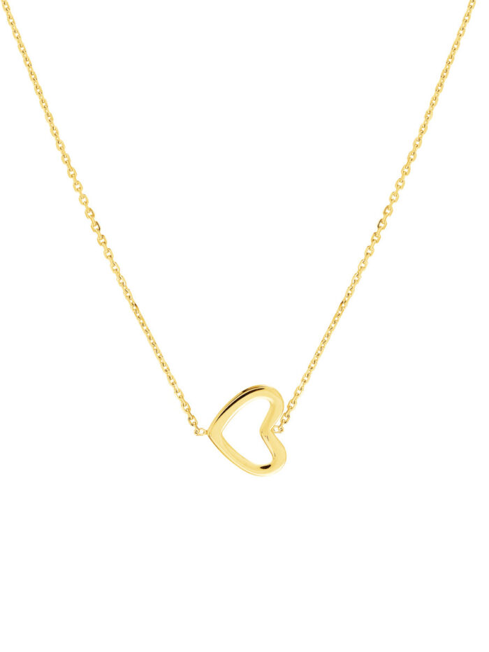 Sideways Mini Heart Adjustable Necklace - 14K Yellow Gold 18 Inch Cable Chain - by Dazyle