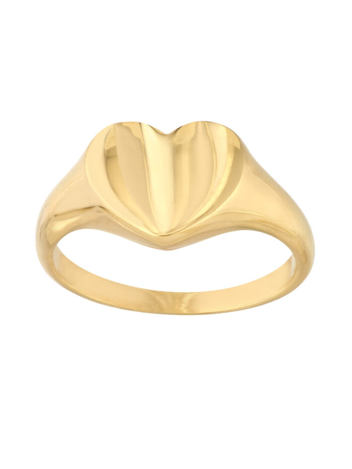 Signet Mini Heart Ring - 14K Yellow Gold - Sizes 6, 7, 8 - by Dazyle