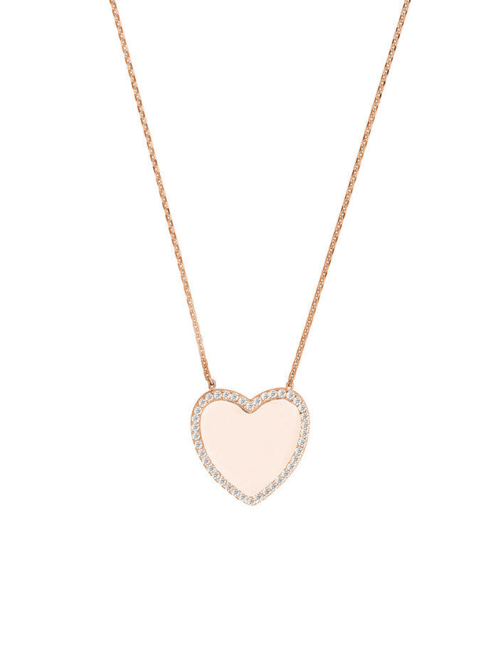 Rose Gold Plated Sterling Silver Heart CZ Necklace - Adjustable - by Dazyle