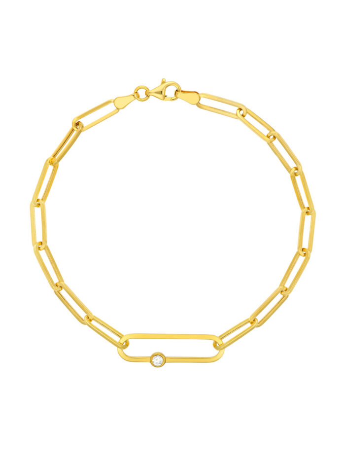 Fancy Diamond Paper Clip Bracelet - 14K Yellow Gold - 7.75 Inch - by Dazyle