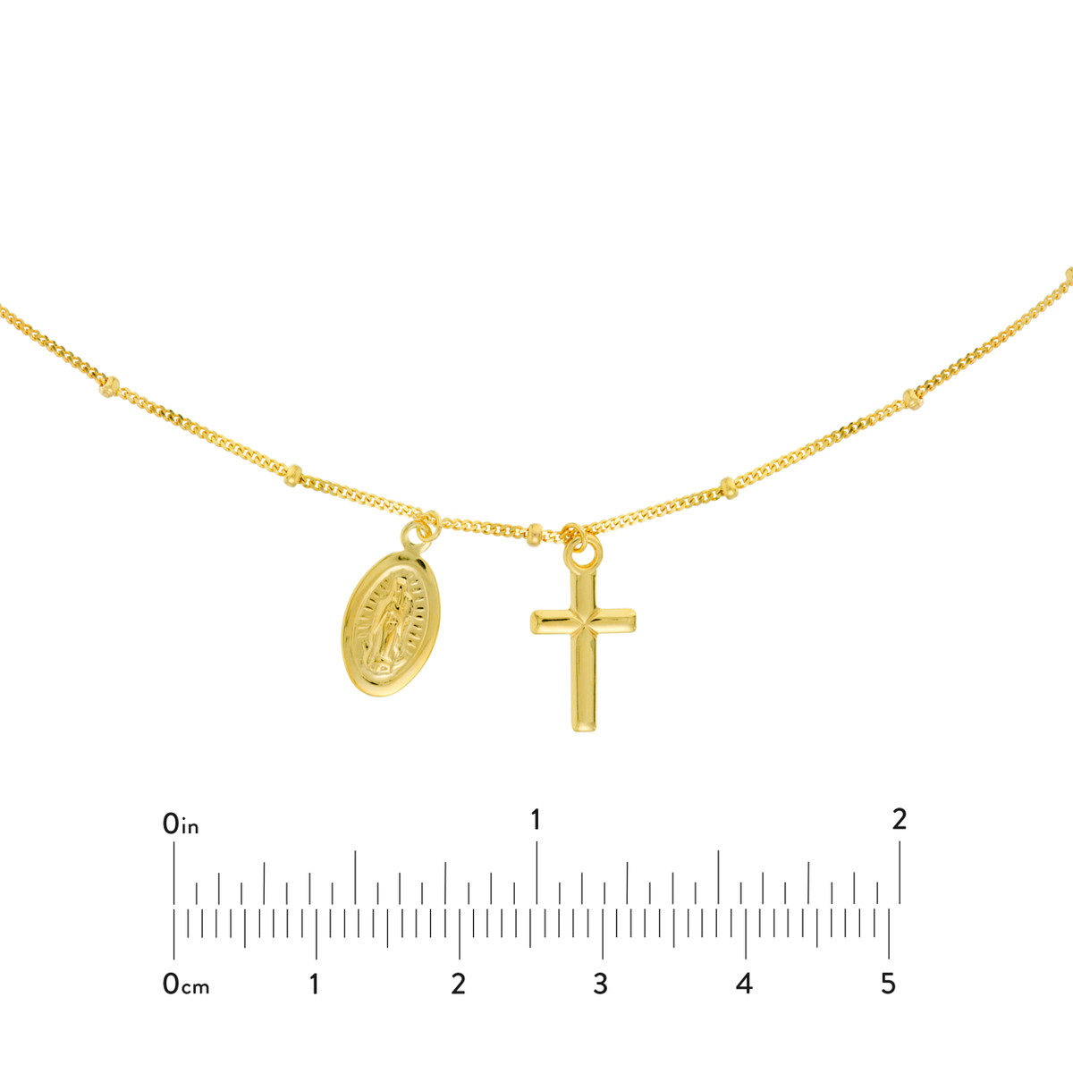 14K Yellow Gold Mary and Cross Dangles Adjustable Choker - 16 Inches - by Dazyle - Image 5
