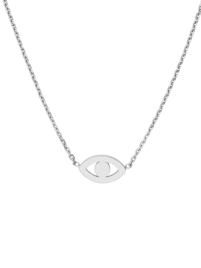 Mini Evil Eye Cutout Adjustable Necklace - 14K White Gold - 18 Inches - by Dazyle