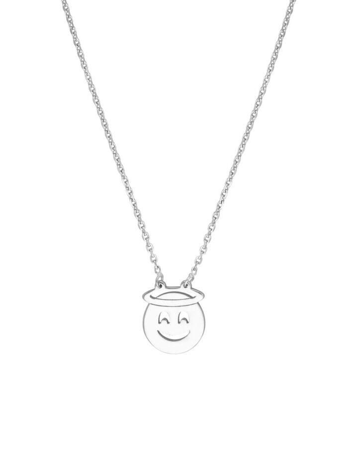 Sterling Silver Emoji Necklace Angel Emoji - Sterling Silver 18 Inch Adjustable - by Dazyle