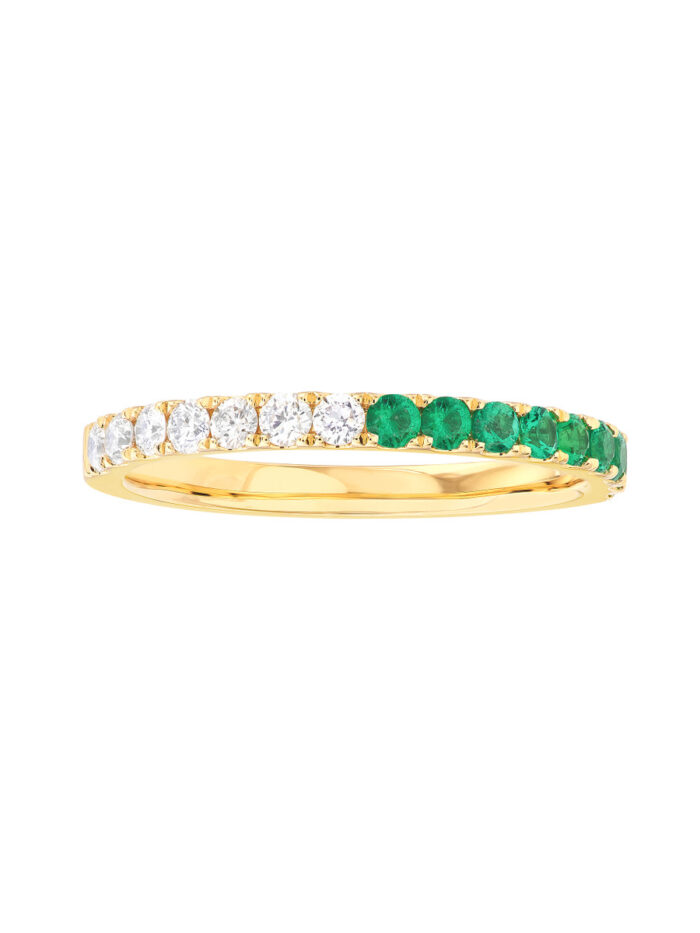 14K Yellow Gold Stackable Band - Alternating Emerald & Diamond - Wedding Band - Size 4 - by Dazyle