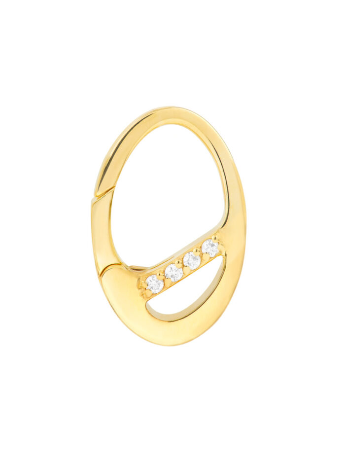 Diamond Accented Oval Push Lock - 14K Yellow Gold - by Dazyle