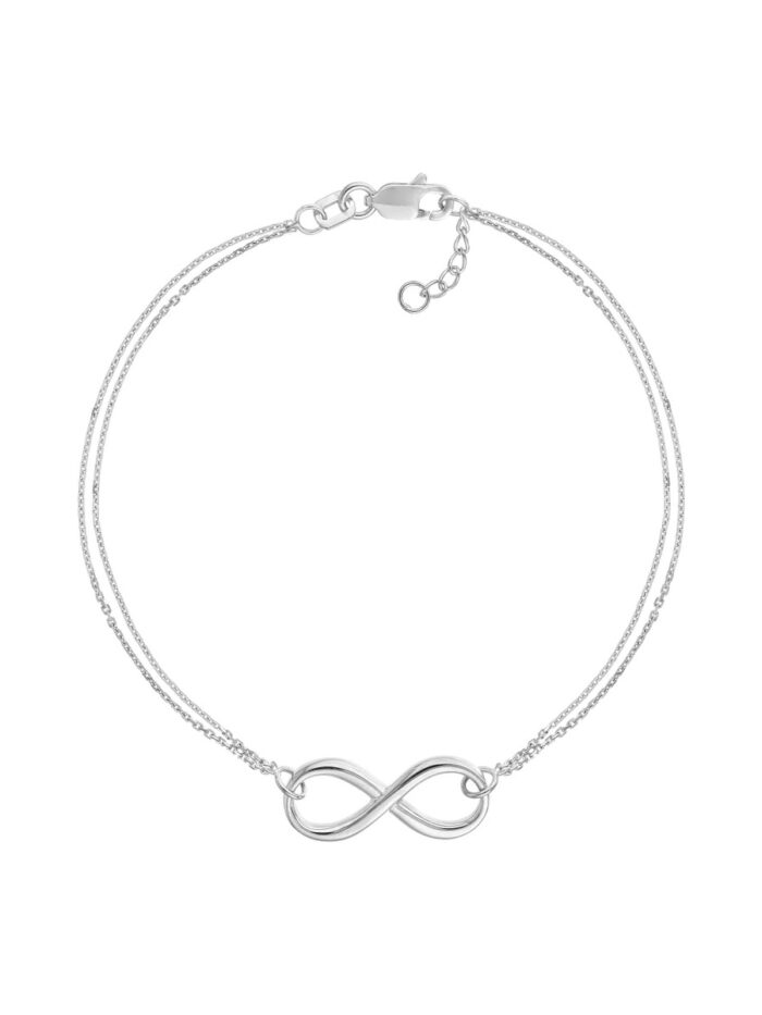 14K White Gold Double Strand Infinity Adjustable Bracelet - 14K White Gold 7.5" Adjustable - by Dazyle