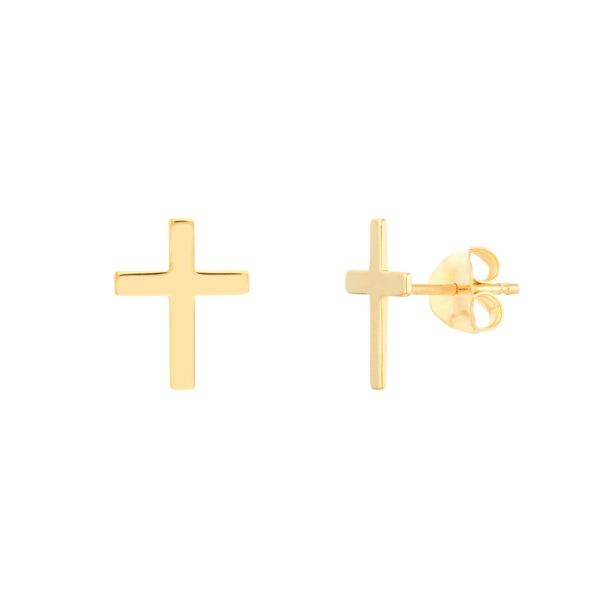 Cross Stud Earrings on Post Back - 10K Yellow Gold - by Dazyle