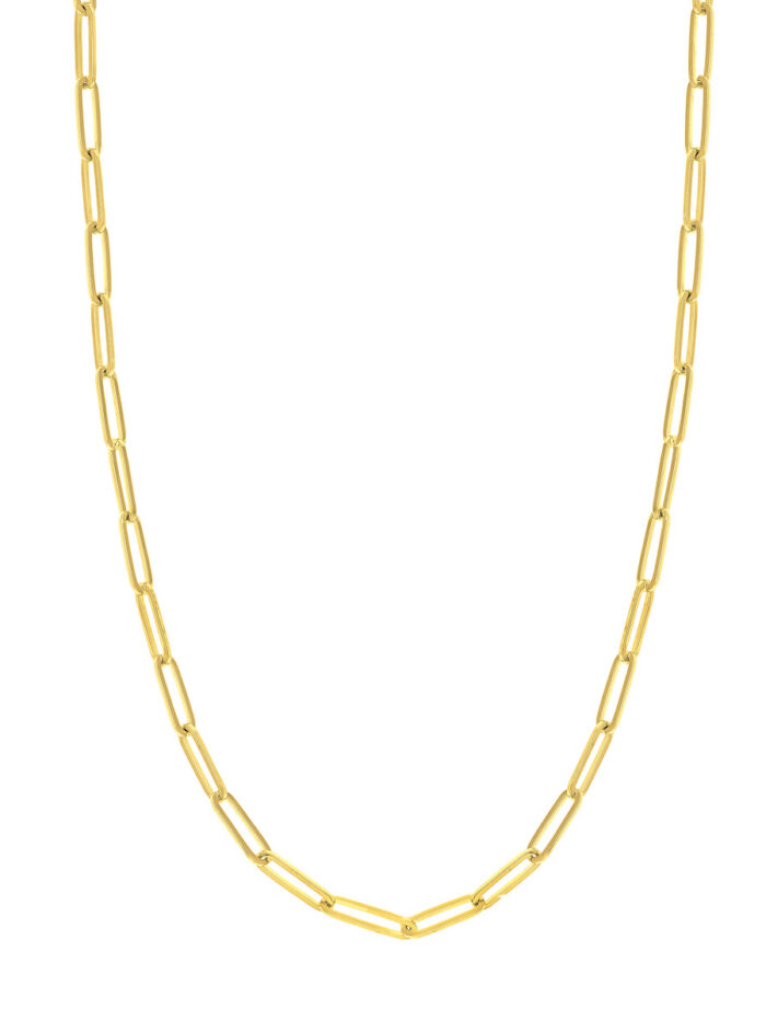 14K Yellow Gold 5.10mm Designer Long Link Paper Clip Chain Necklace - 18 Inches - by Dazyle