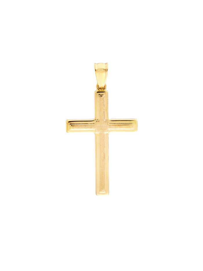Polished with Raised Satin Cross Pendant - 14K Yellow Gold - Bail Closure - by Dazyle