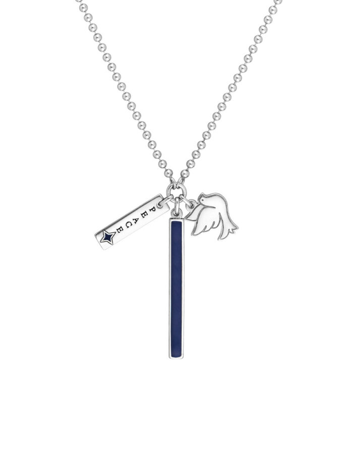 Sterling Silver Peace Charm Necklace with Navy Enamel Bar - Adjustable - 20 Inches - by Dazyle