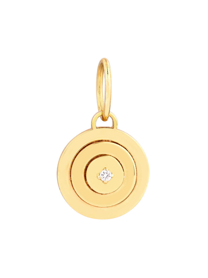 1.5pt Diamond Concentric Round Pendant - 14K Yellow Gold - by Dazyle