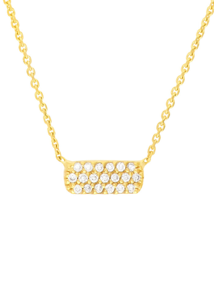 Diamond Accent Mini Dog Tag Necklace - 14K Yellow Gold - Adjustable - by Dazyle