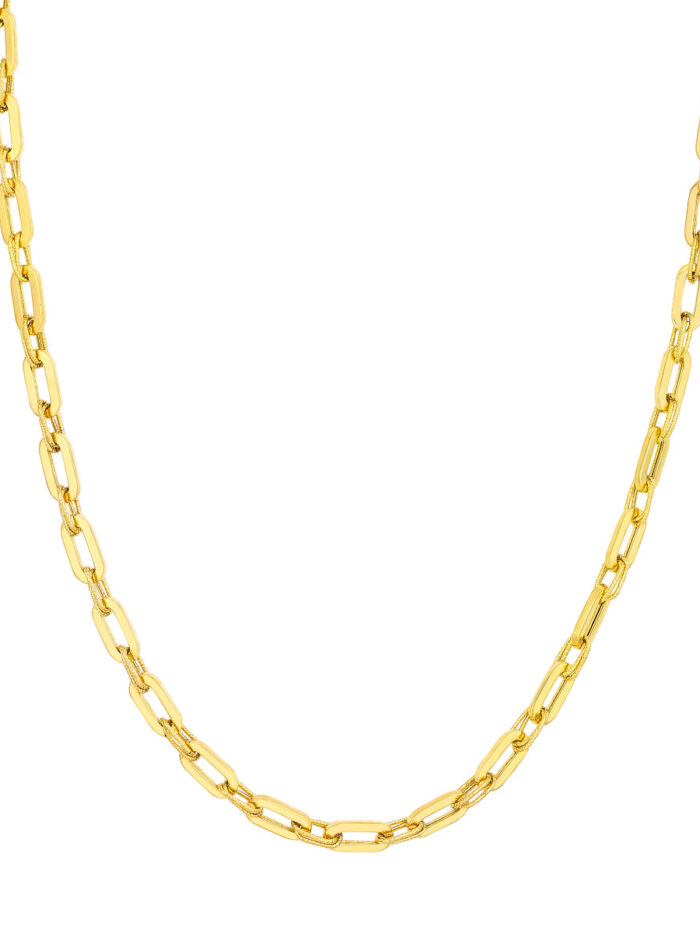 Textured 2+1 Hollow Link Necklace - 14K Yellow Gold 18 Inch Lobster - by Dazyle