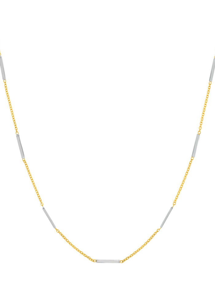 Two-Tone Staple Bar Stations Adjustable Necklace | 14K Yellow & White Gold | 18-Inch Adjustable - by Dazyle