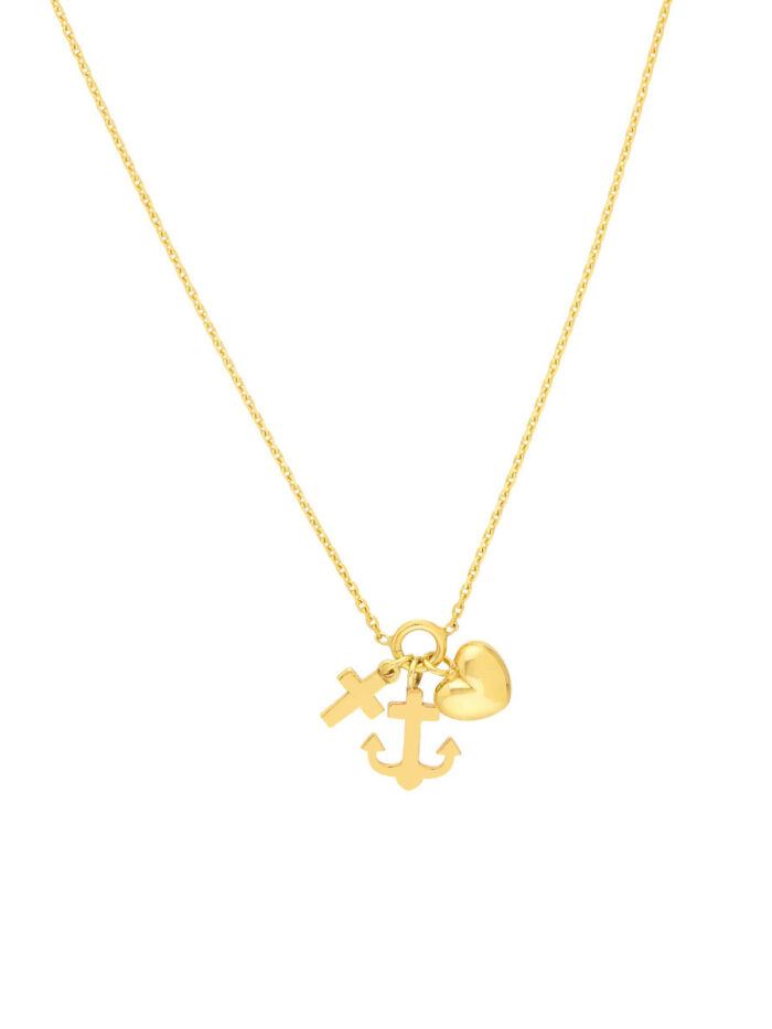 Heart/Anchor/Cross Trio Adjustable Necklace - 14K Yellow Gold - 18 Inches - by Dazyle