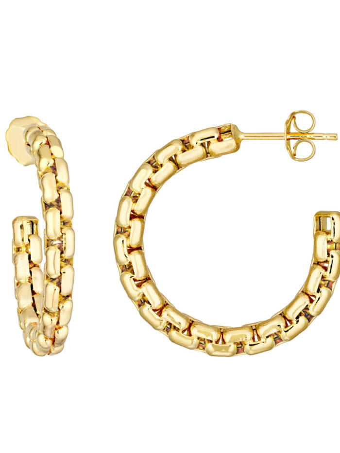 Round Box Large Open Hoop Earrings 14K Yellow Gold - by Dazyle