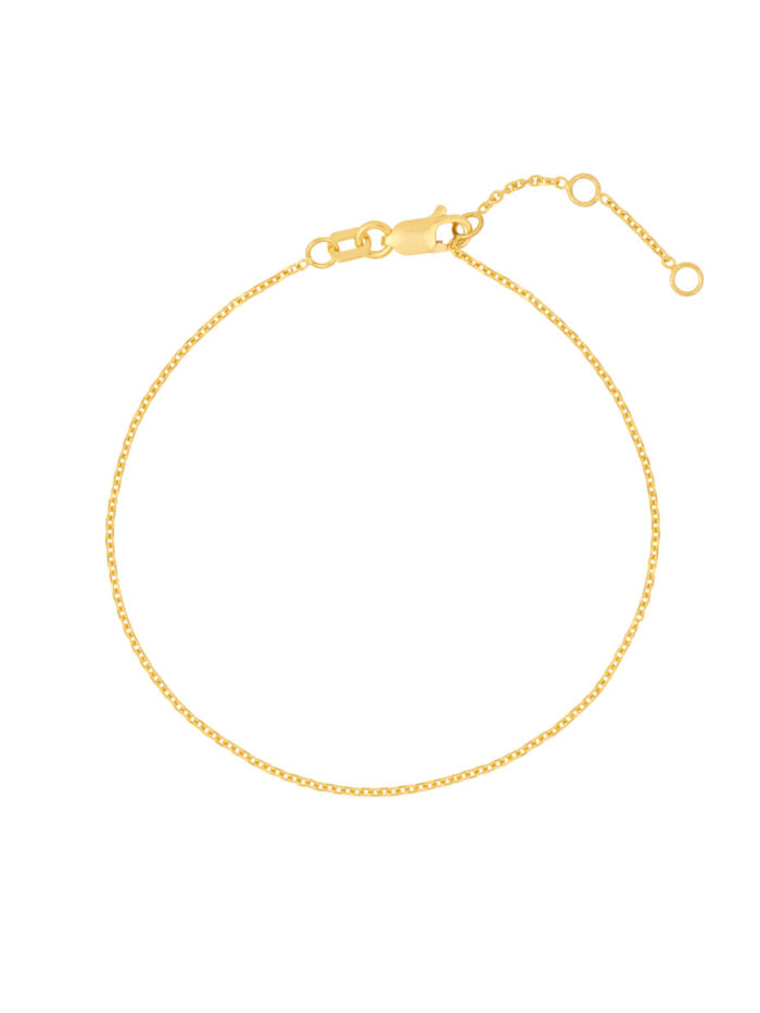 14K Yellow Gold Cable Chain Diamond Cut Adjustable 6.75-7.25 inch Lobster Clasp - by Dazyle