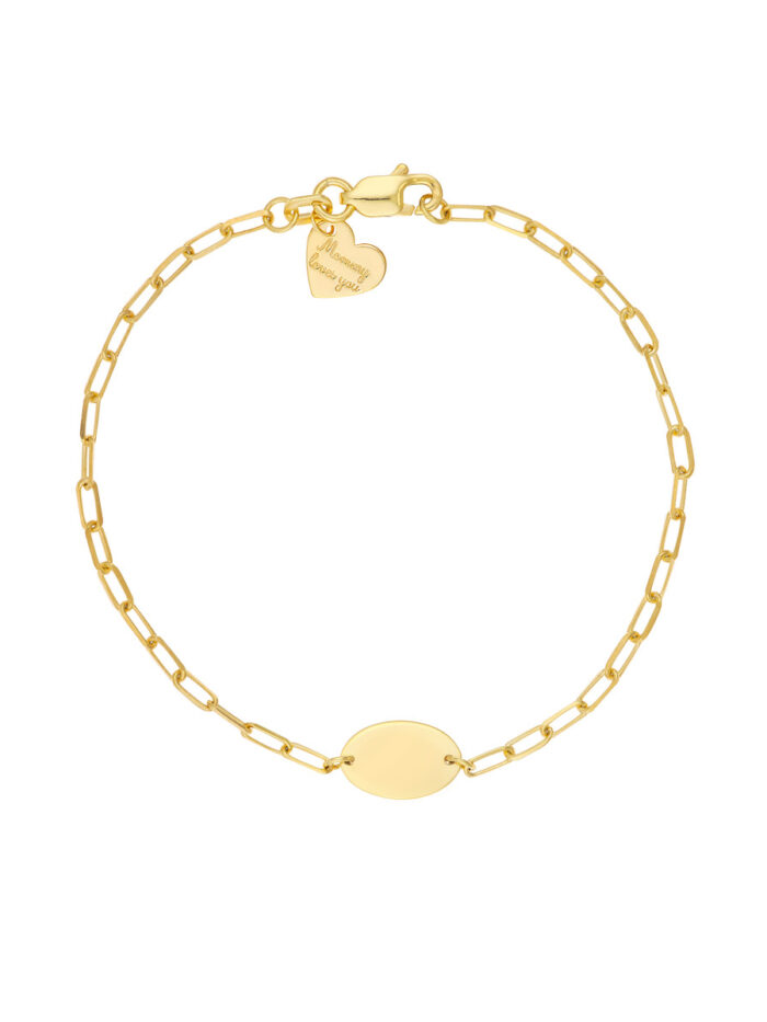 Kid's Paper Clip Chain Bracelet with Oval - 14K Yellow Gold 6 Inches - by Dazyle