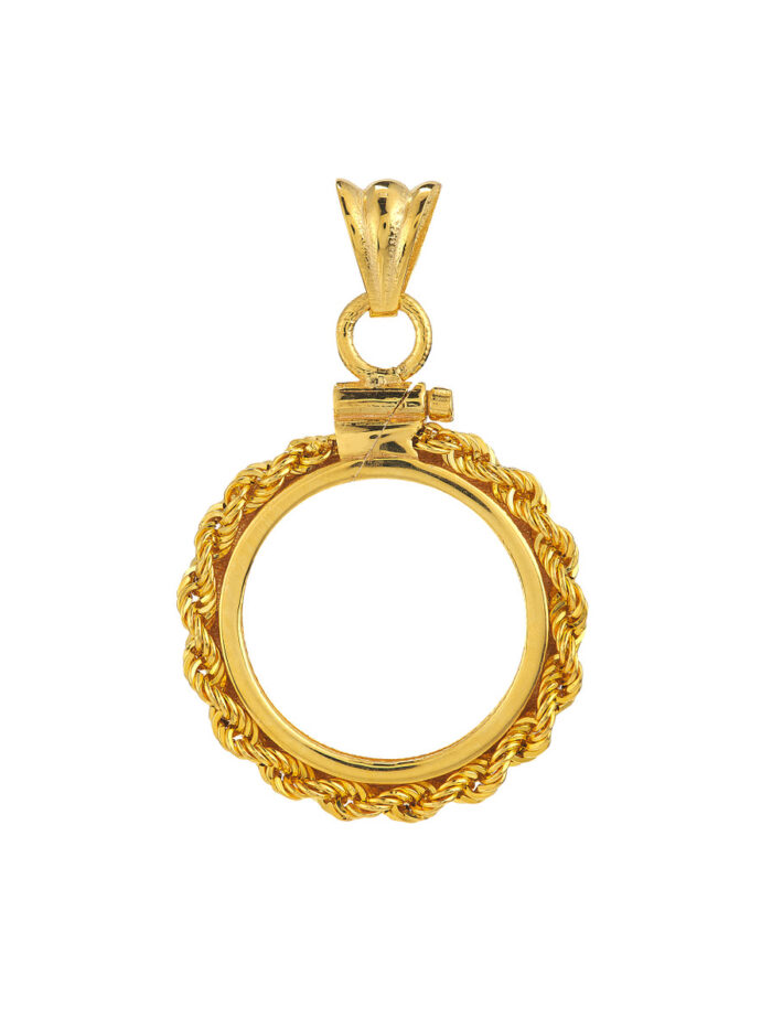 14K Yellow Gold Rope Screw Top American Eagle Coin Bezel - Pendant - by Dazyle