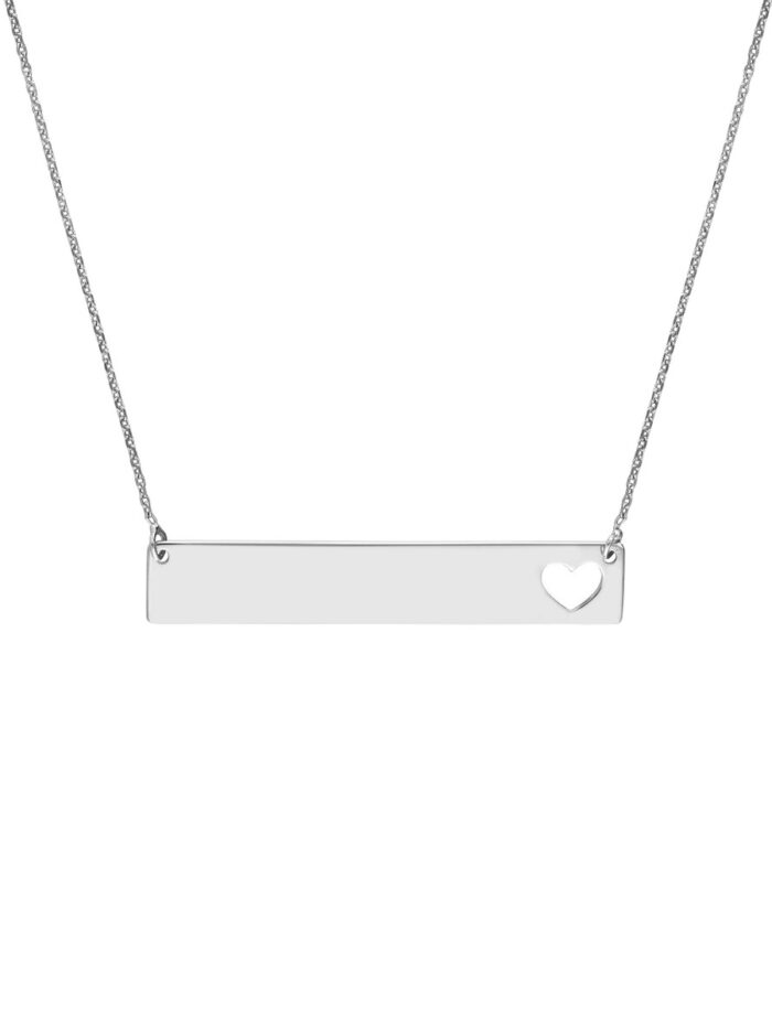 Engraved Sterling Silver Bar Necklace with Heart - 18 Inch Adjustable - by Dazyle
