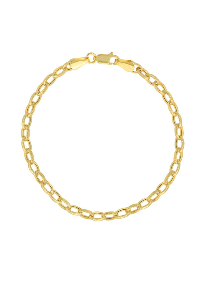 14K Yellow Gold Textured Oval Rolo Chain Bracelet - 4.35mm | 7.25-Inch - by Dazyle
