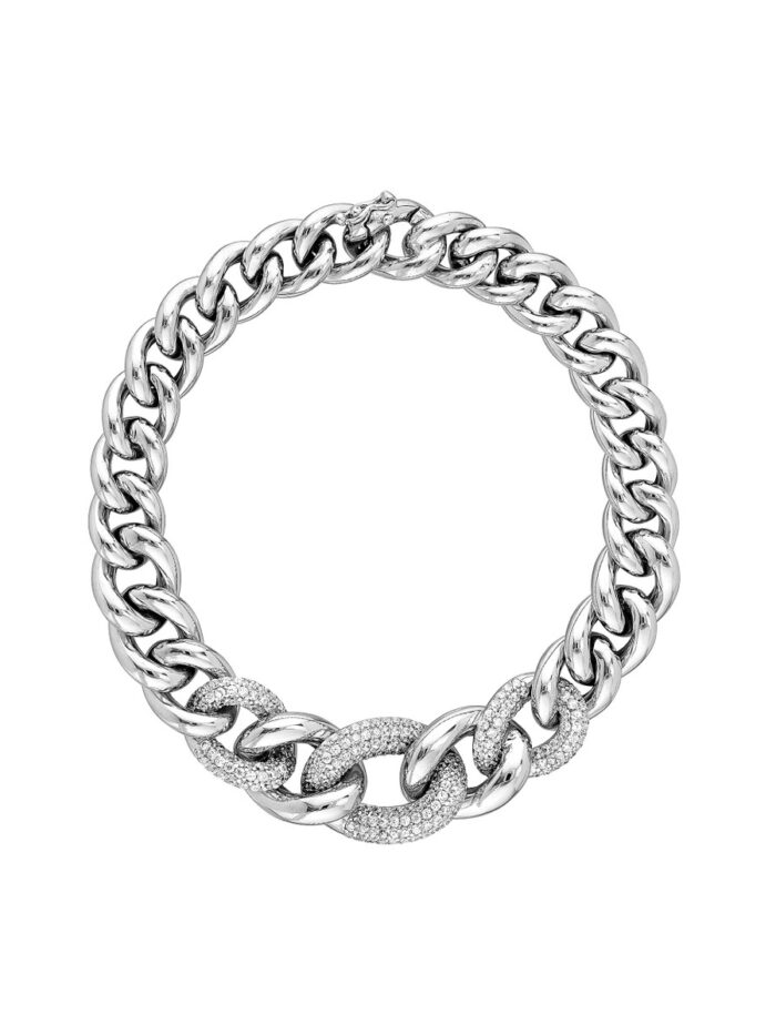 Sterling Silver Curb Link Bracelet Graduating Links Polished & CZ 8 Inch - Sterling Silver