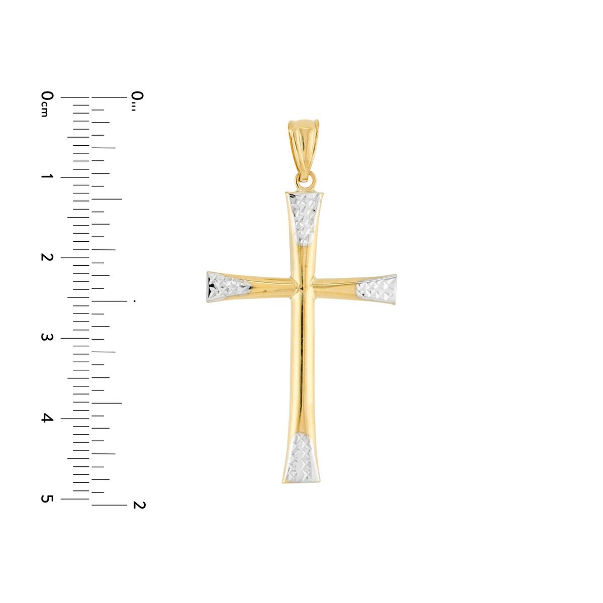 Two-Tone Diamond-Cut Cross Pendant - 14K Yellow & White Gold - by Dazyle - Image 3
