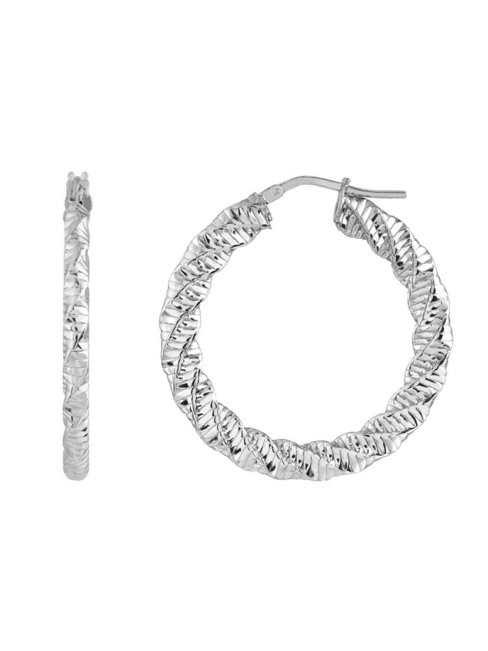Sterling Silver Twisted and Textured Hoop Earrings - by Dazyle