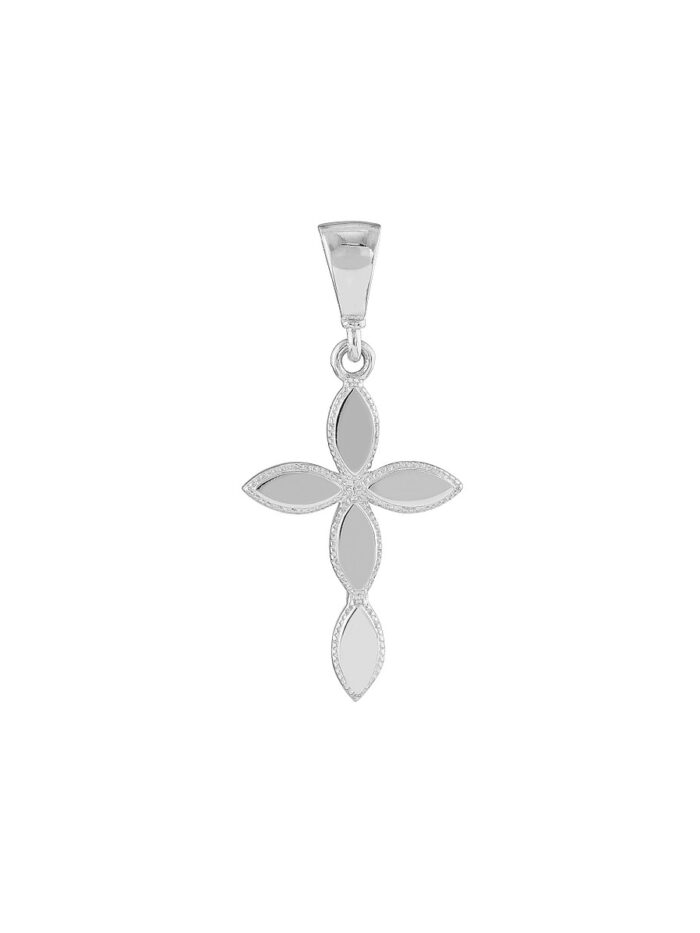 Marquise Shaped Polished Cross Pendant 14K White Gold - by Dazyle