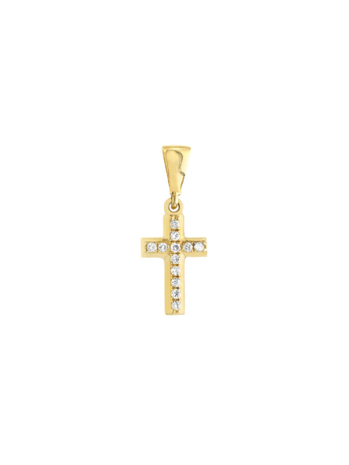 1/15tcw Diamond Mini Cross Pendant - 14K Yellow Gold - by Dazyle