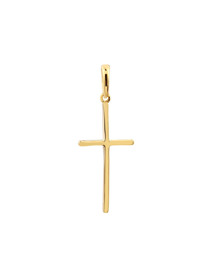 Polished Cross Pendant with Rounded Edges - 14K Yellow Gold - by Dazyle