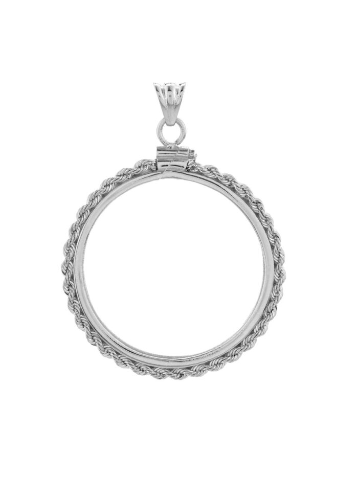 Canadian Maple Leaf Coin Bezel - 1 Oz Silver - Rope Chain - Rhodium Plated - Screw Top - by Dazyle