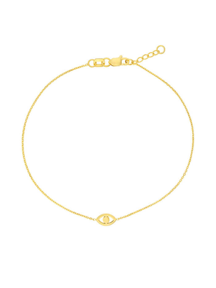 14K Yellow Gold Mini Evil Eye Cutout Adjustable Bracelet - 14K Yellow Gold, 7.5in Adjustable - by Dazyle