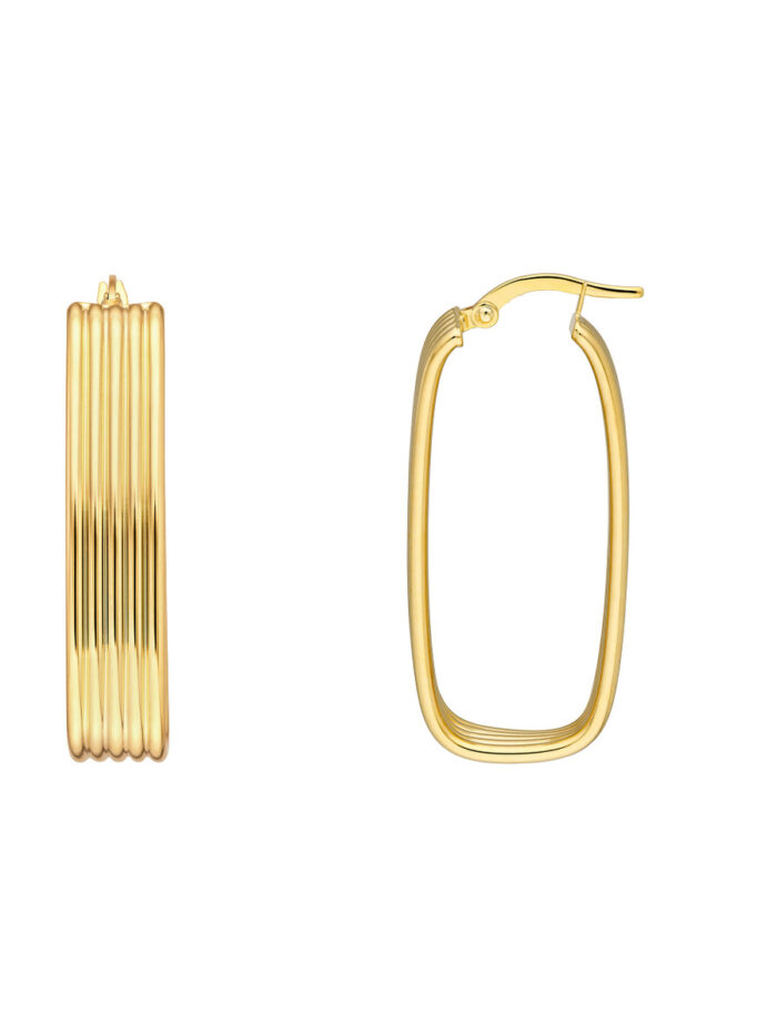 14K Yellow Gold Polished Oval Long Hoops Hinge Closure - Earrings - by Dazyle