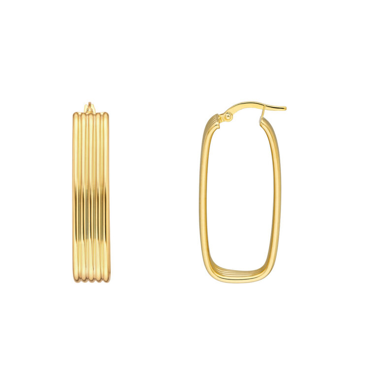 14K Yellow Gold Polished Oval Long Hoops Hinge Closure - Earrings - by Dazyle