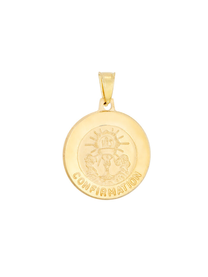 Confirmation Medal - 14K Yellow Gold Round Religious Pendant Charm - by Dazyle