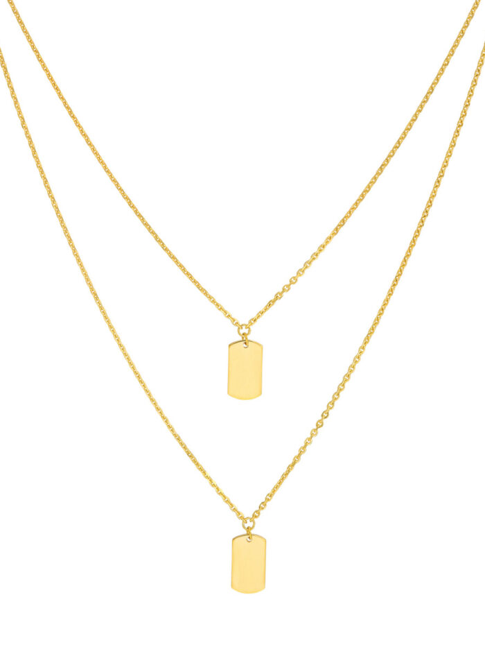 Double Dog Tag Adjustable Duet Necklace - 14K Yellow Gold 18 Inches - by Dazyle