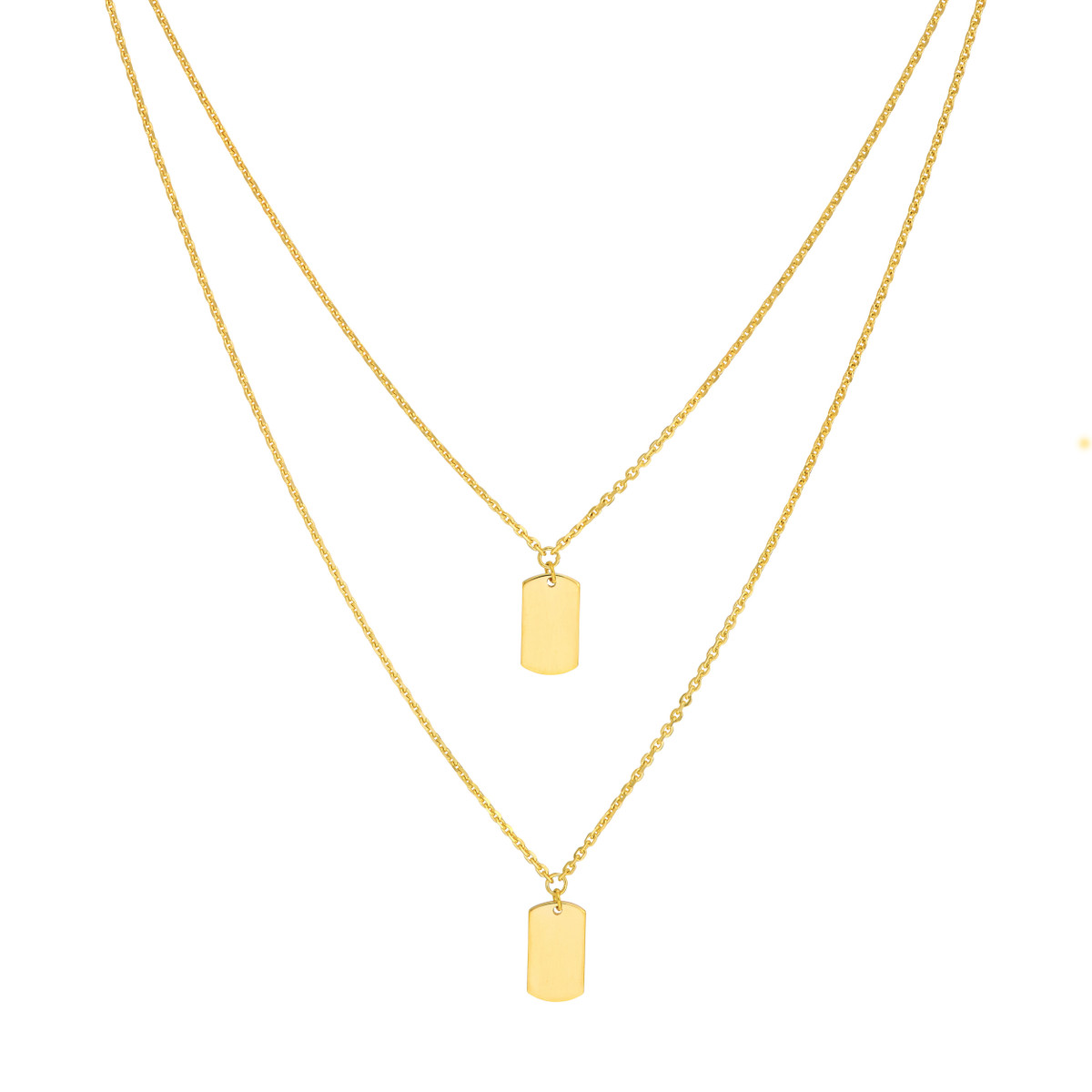 Double Dog Tag Adjustable Duet Necklace - 14K Yellow Gold 18 Inches - by Dazyle