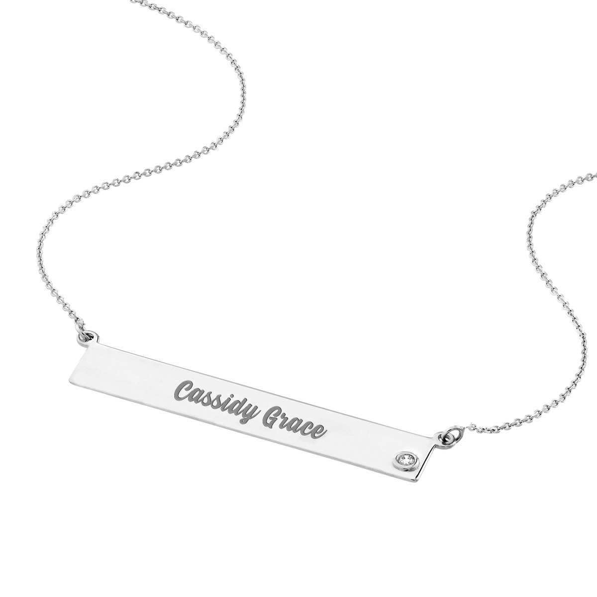Adjustable 18 Inch Bar Necklace with 2pt Diamond - 14K White Gold - by Dazyle - Image 2