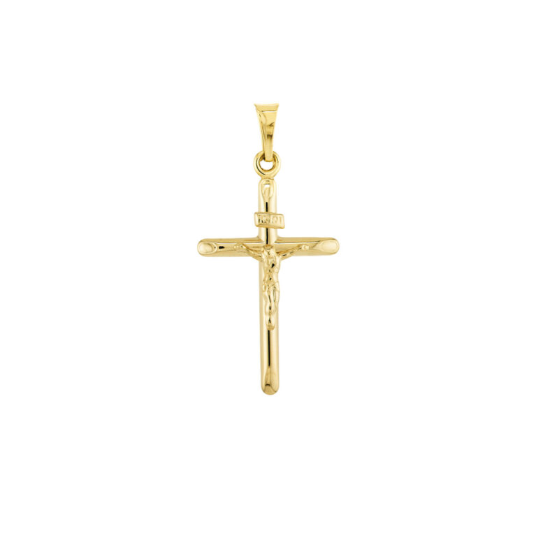 3D Crucifix Pendant 14K Yellow Gold Religious Gift - by Dazyle