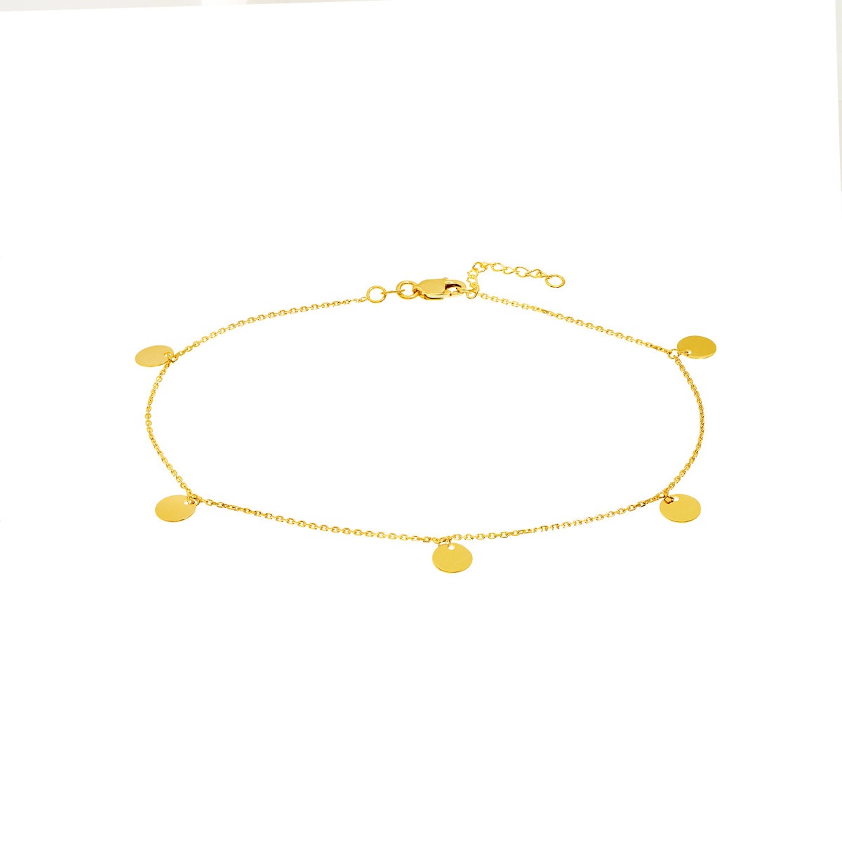 Adjustable Disc Dangle Anklet - 14K Yellow Gold - 9-10 Inches - by Dazyle