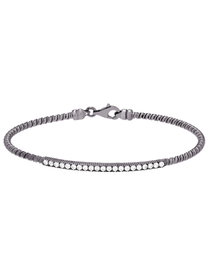 Sterling Silver CZ Bar Bracelet - Rhodium Plated Bracelet - 7 Inch - by Dazyle