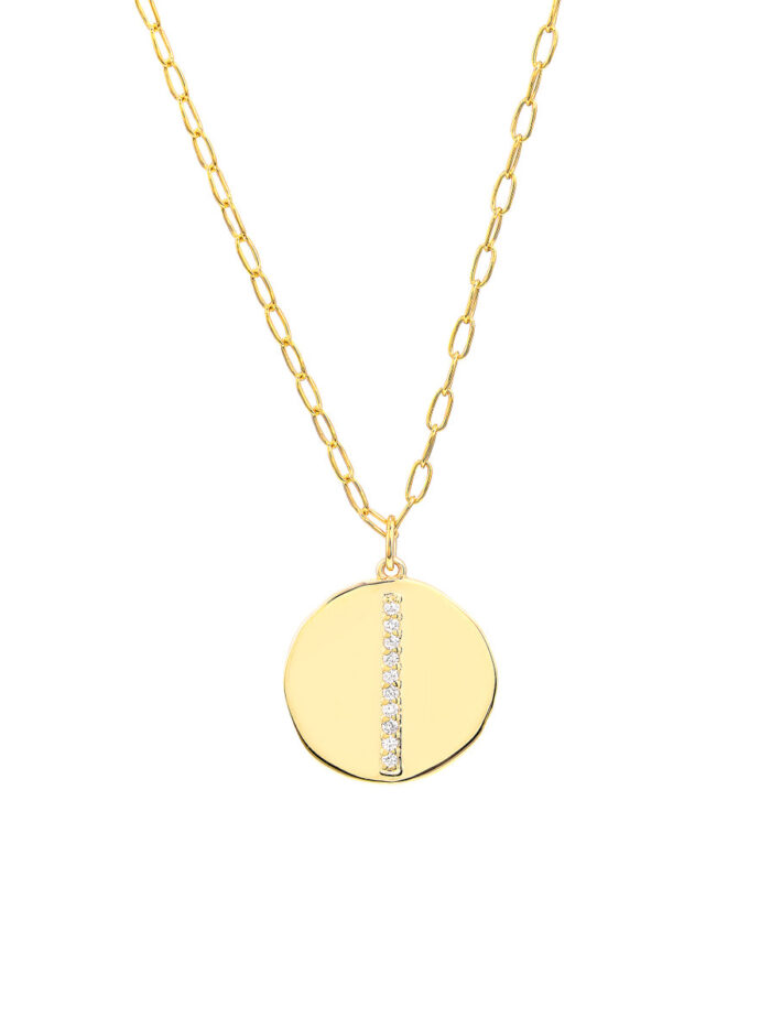 Diamond Accent Organic Shape Medallion Necklace - 14K Yellow Gold - 22 inch - by Dazyle