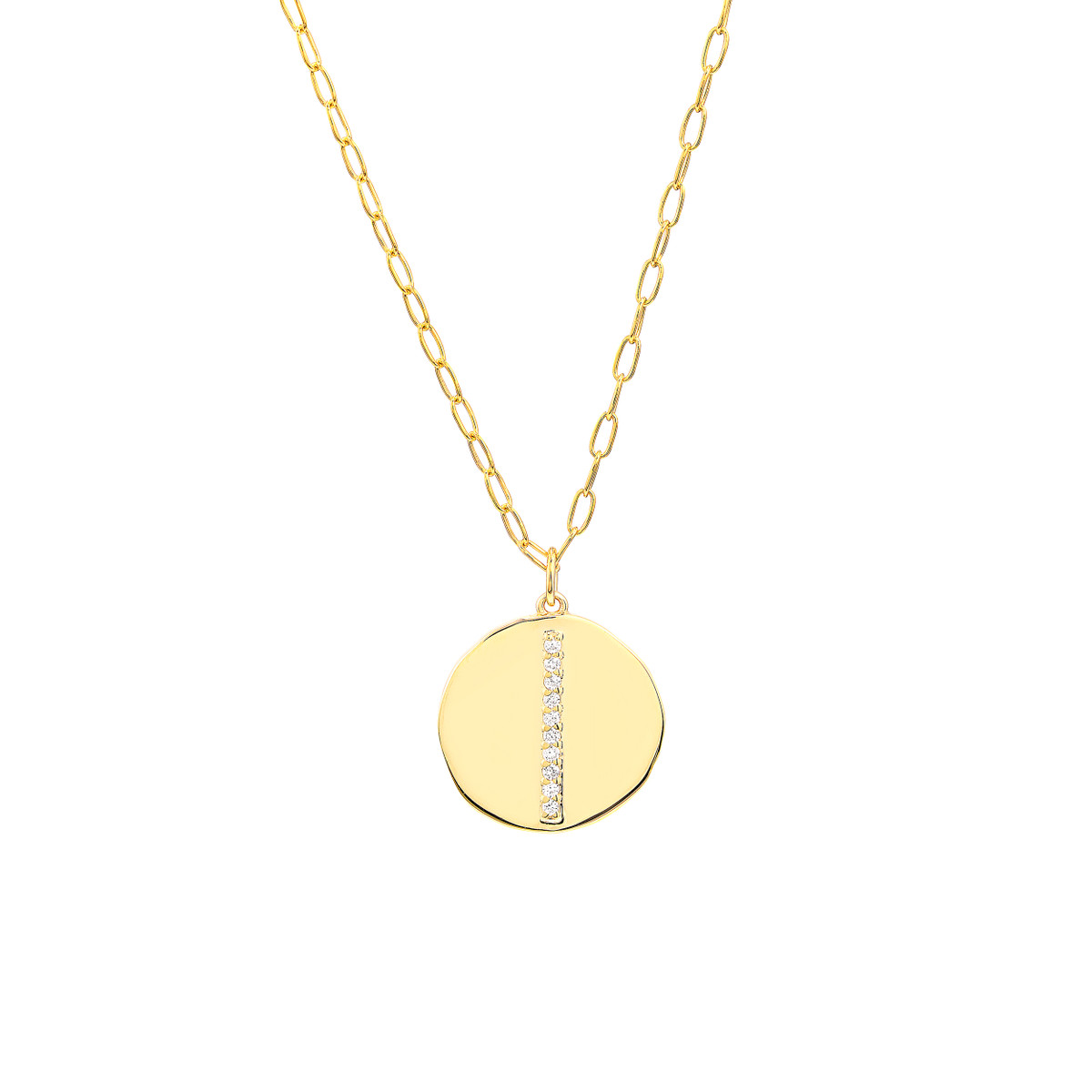 Diamond Accent Organic Shape Medallion Necklace - 14K Yellow Gold - 22 inch - by Dazyle