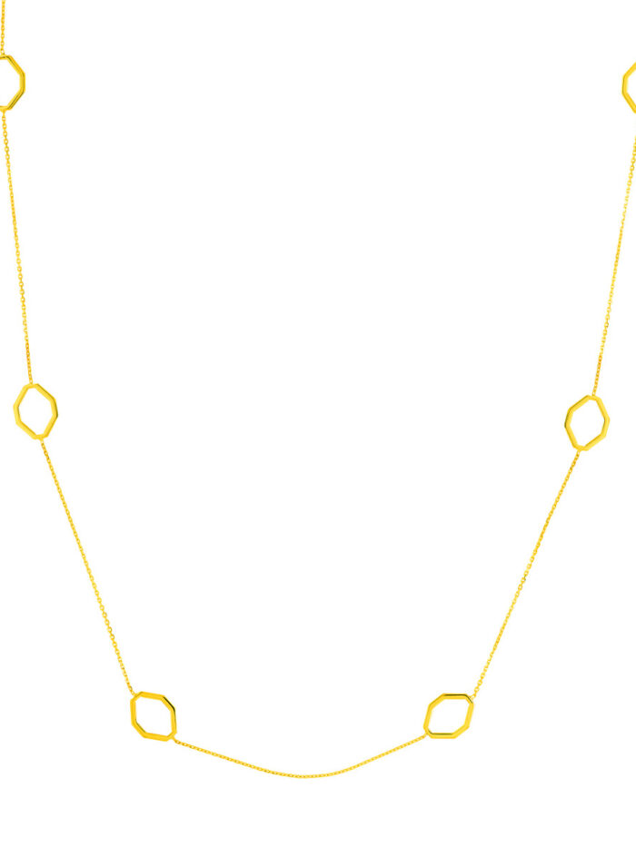 Geometric Stations Adjustable Necklace - 14K Yellow Gold - 18 Inch - by Dazyle